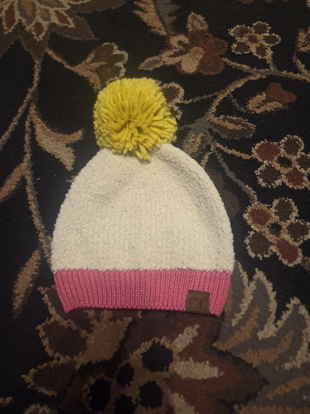 CC Beanie with Yellow Pom and Pink Trim